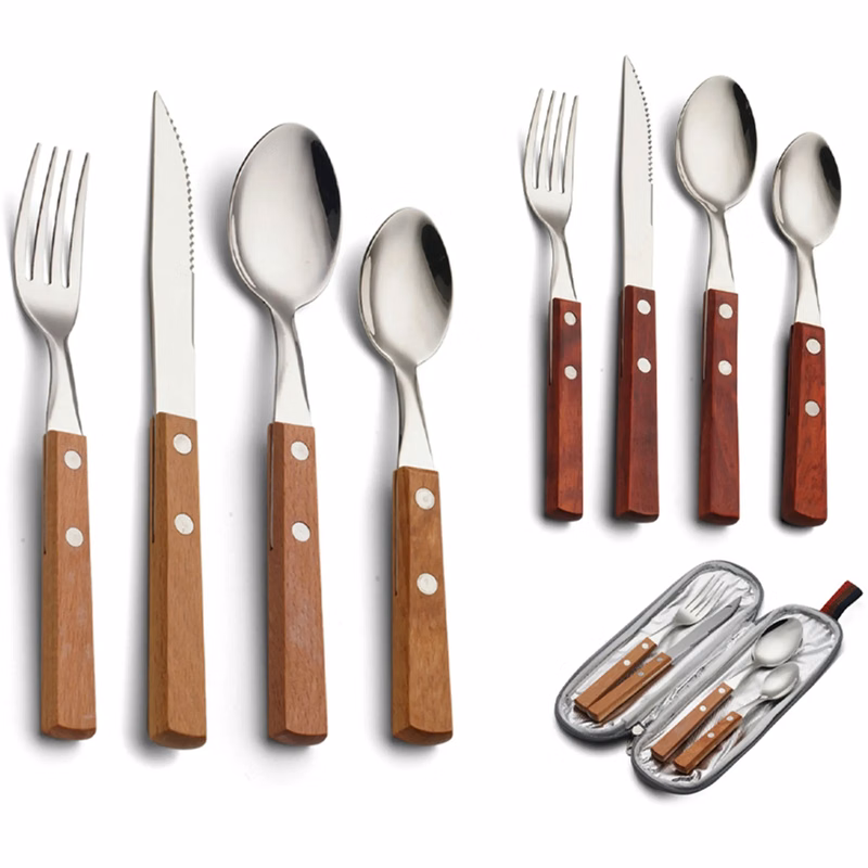 Stainless Steel Flatware Set Cutlery W/Wooden Handle