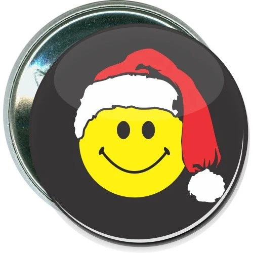 Smiley face with Santa hat, Holiday Christmas Button 1