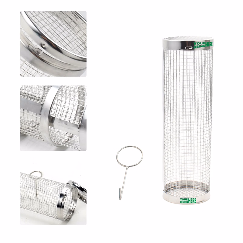 MOQ50 Outdoor Rolling BBQ Basket 304 Stainless Steel