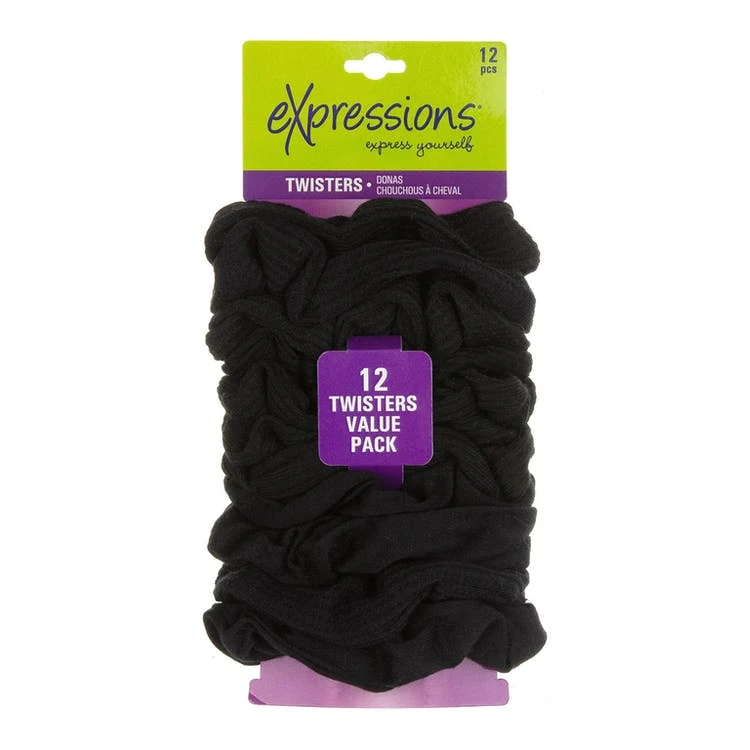Terry Hair Twisters - Black 12 Pack 1