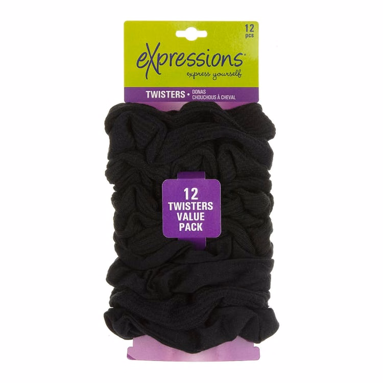 Terry Hair Twisters - Black 12 Pack
