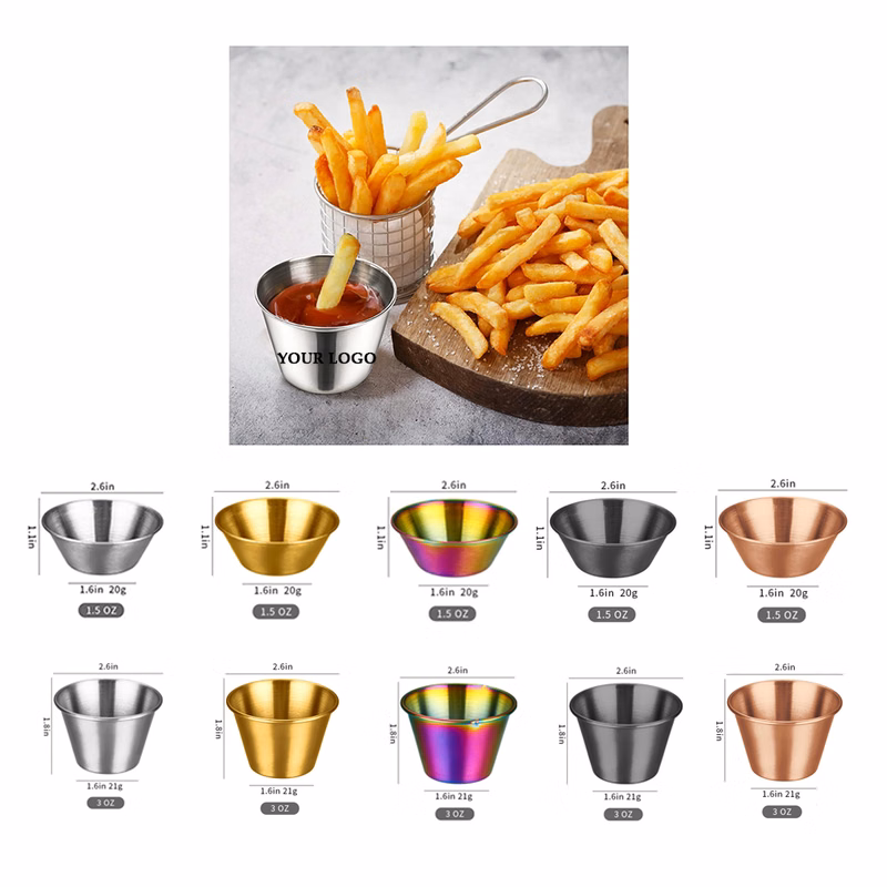 Stainless Steel Sauce Cup Dipping Saucer 1.5 Oz/2.5 Oz/3.5 oz