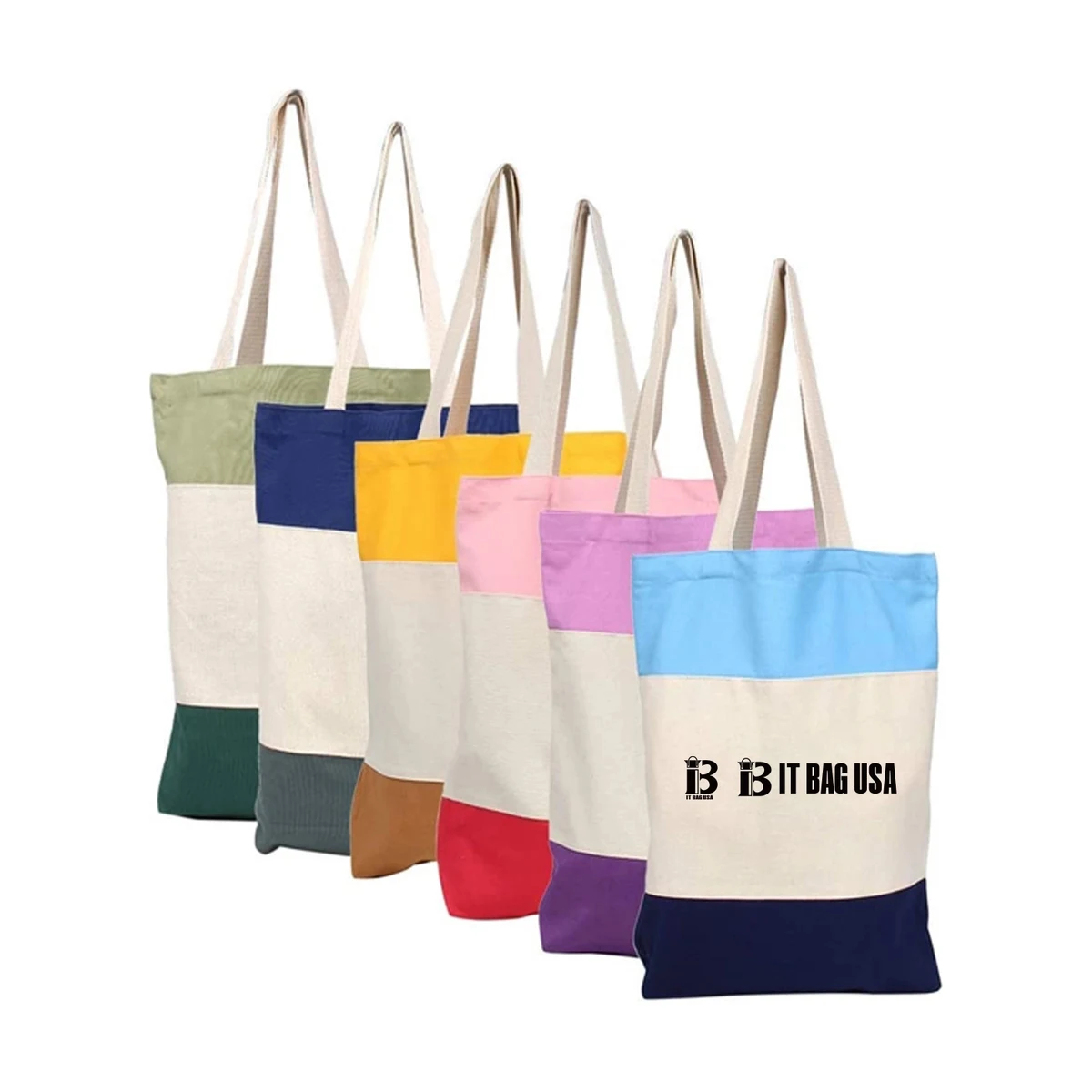 Tri-Color Canvas Shopping Tote Bags 1