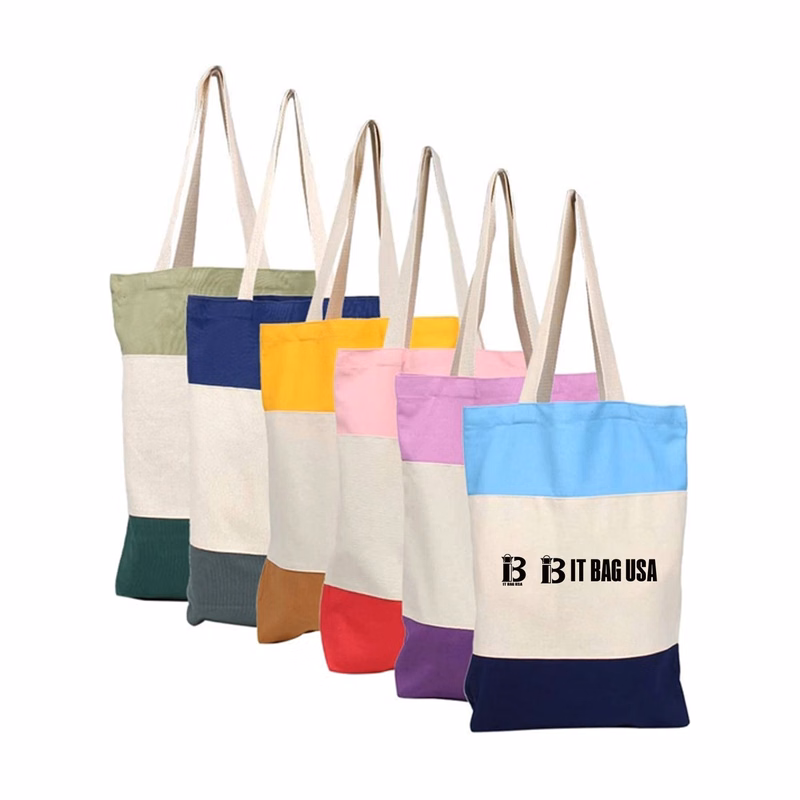 Tri-Color Canvas Shopping Tote Bags
