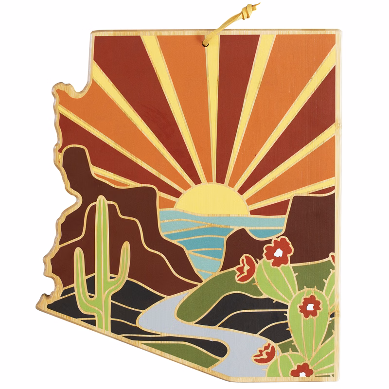 Arizona State Shaped Cutting and Serving Board with Artwork by Summer Stokes