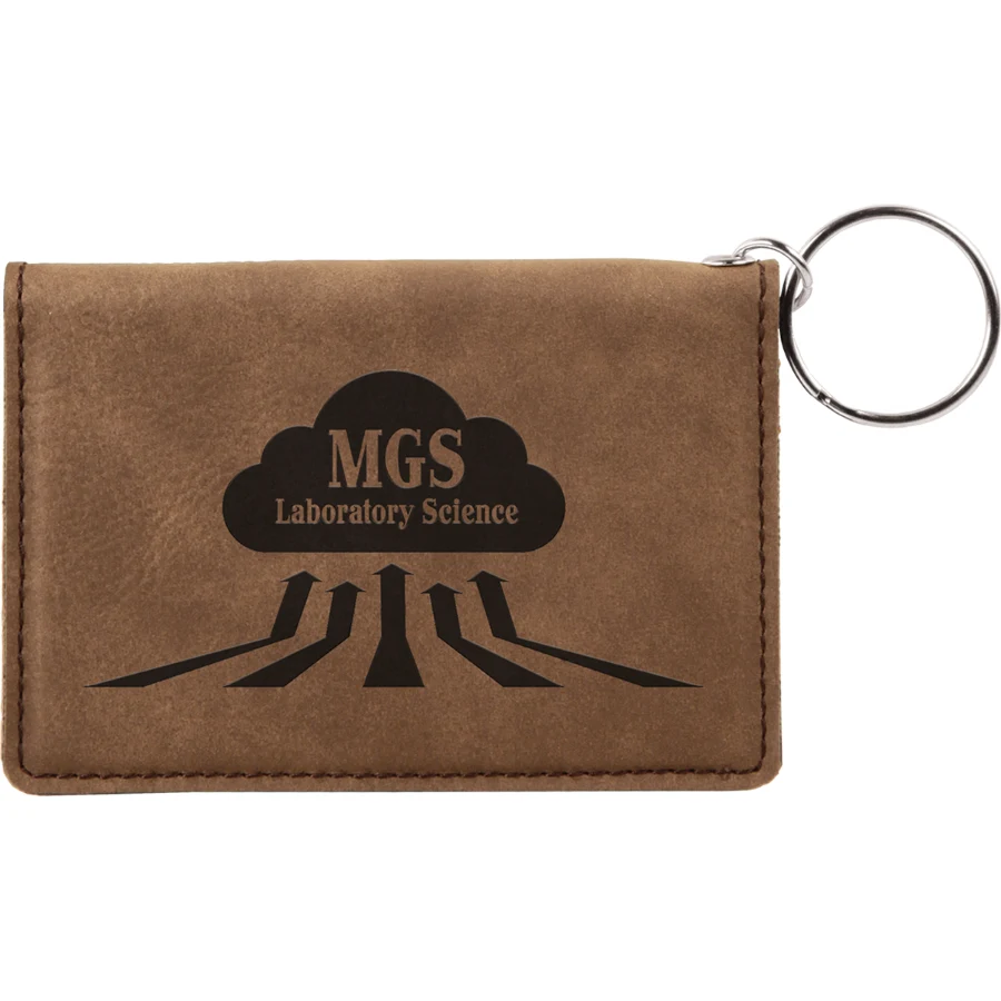 4 1/4" x 3" Dark Brown Leatherette Keychain ID Holder 1