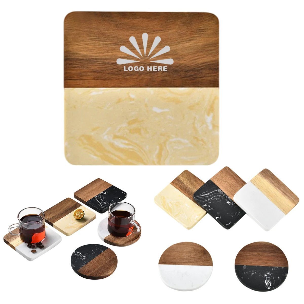 Marble And Acacia Wooden Coaster 1
