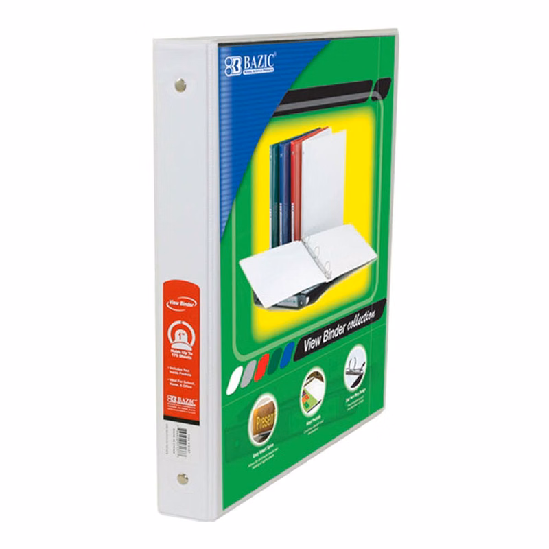1" 3 Ring View Binders - White 2 Pockets