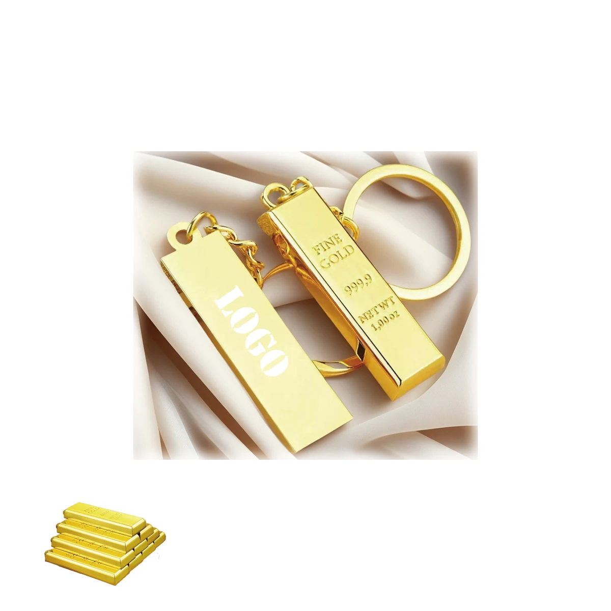 Custom Miniature Gold Bar Shaped Keychain 1