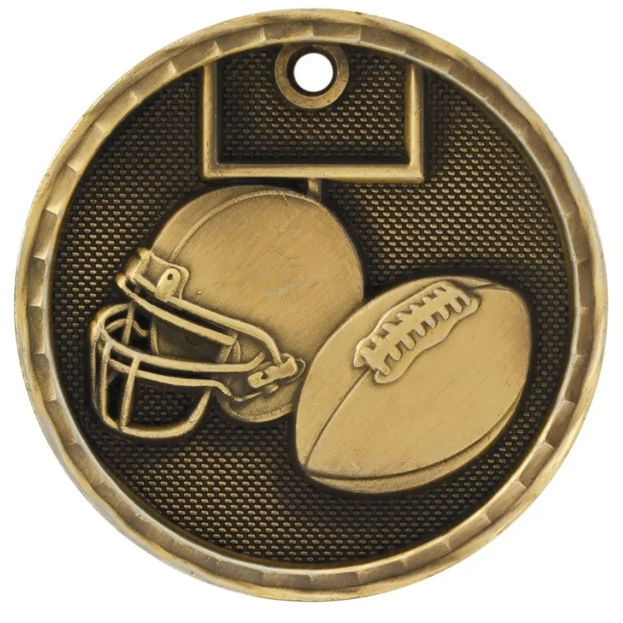 2" Antique Finish 3D Football Medal 1