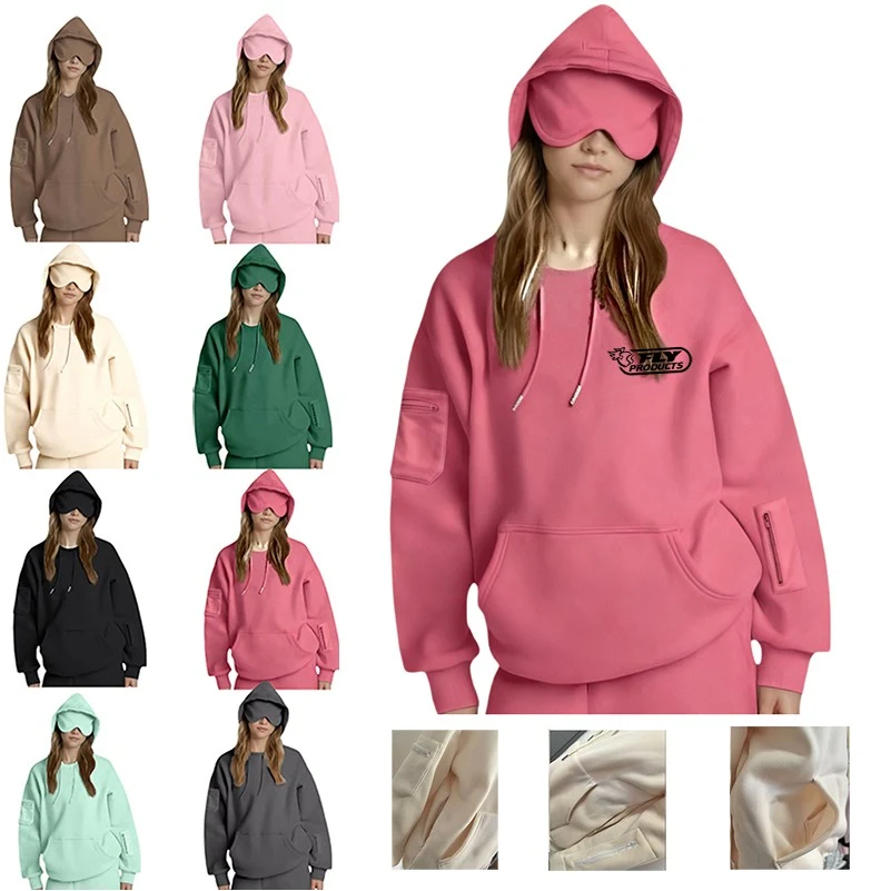 Polyester Unisex Hoodie With Eye Mask, custom hoodie or sweatshirt with logo imprint 1