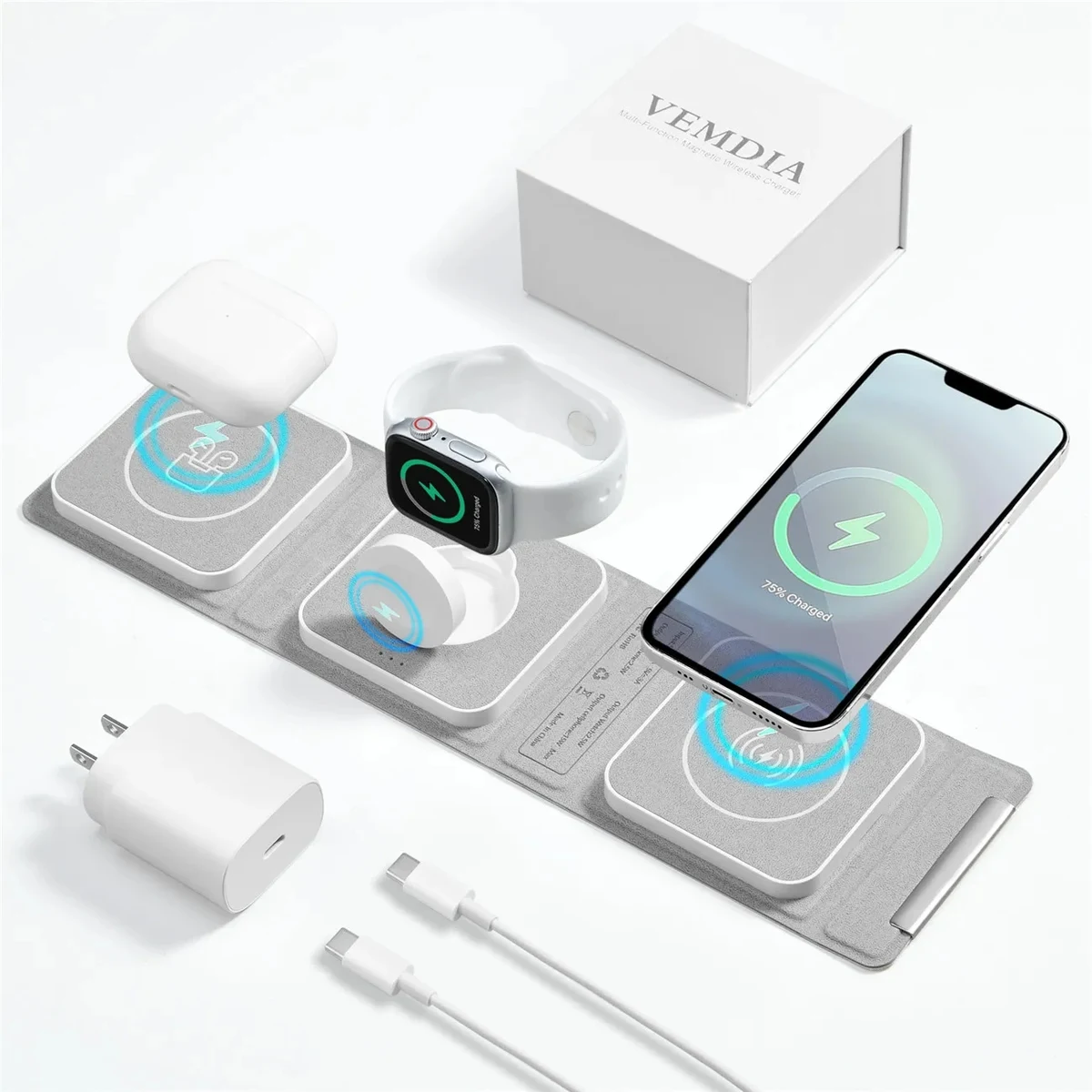 3 in 1 Foldable Wireless Charger with Wall Plug & Gift Box 1