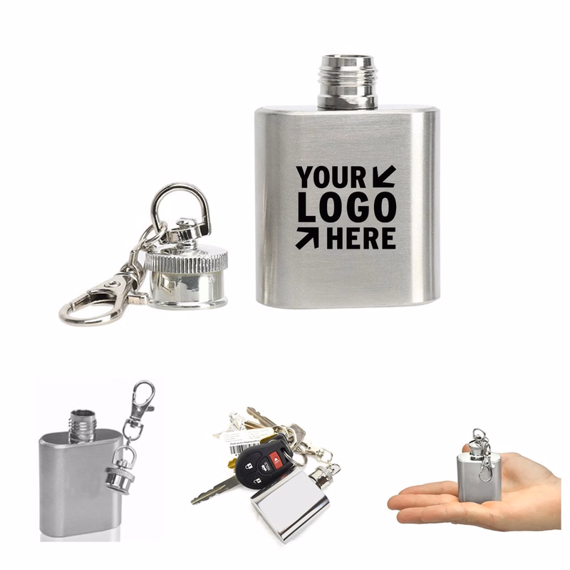 1oz Stainless Steel Hip Flask Mini Keychain