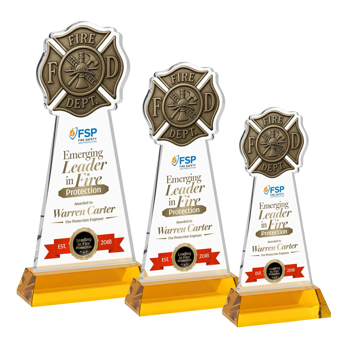 Fire Dept VividPrint™ Award on Hartford Base - Amber 1