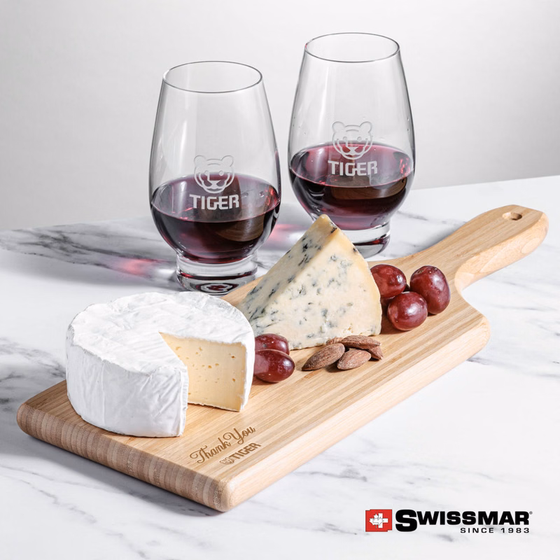Swissmar® Bamboo Board & 2 Glenarden Stemless Wine