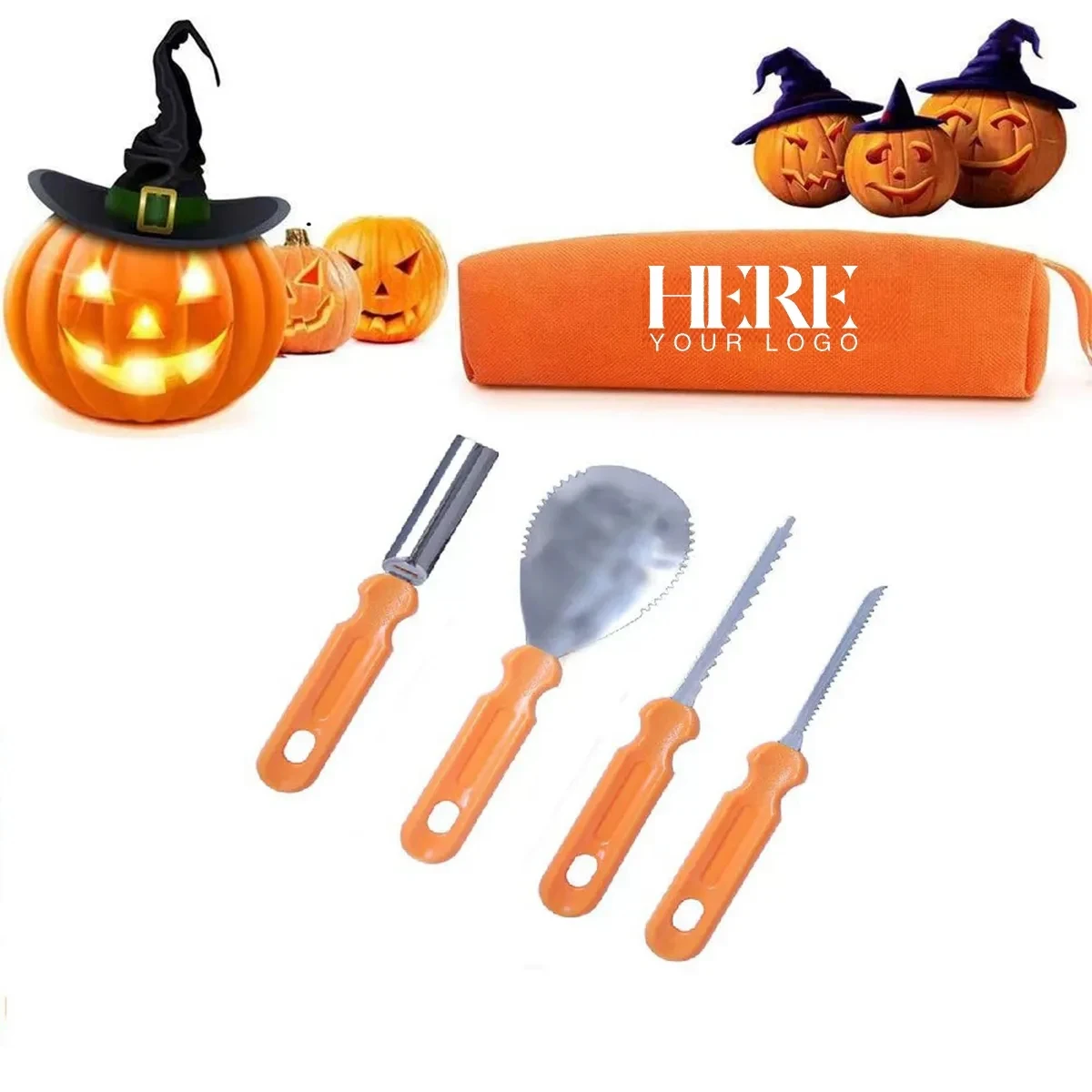 4pcs Professional Pumpkin Carving Tool Kit with Handbag 1