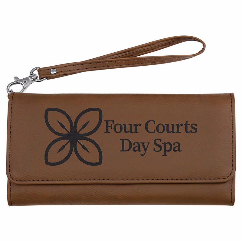 7 1/2" x 4" Dark Brown Leatherette Wallet with Strap