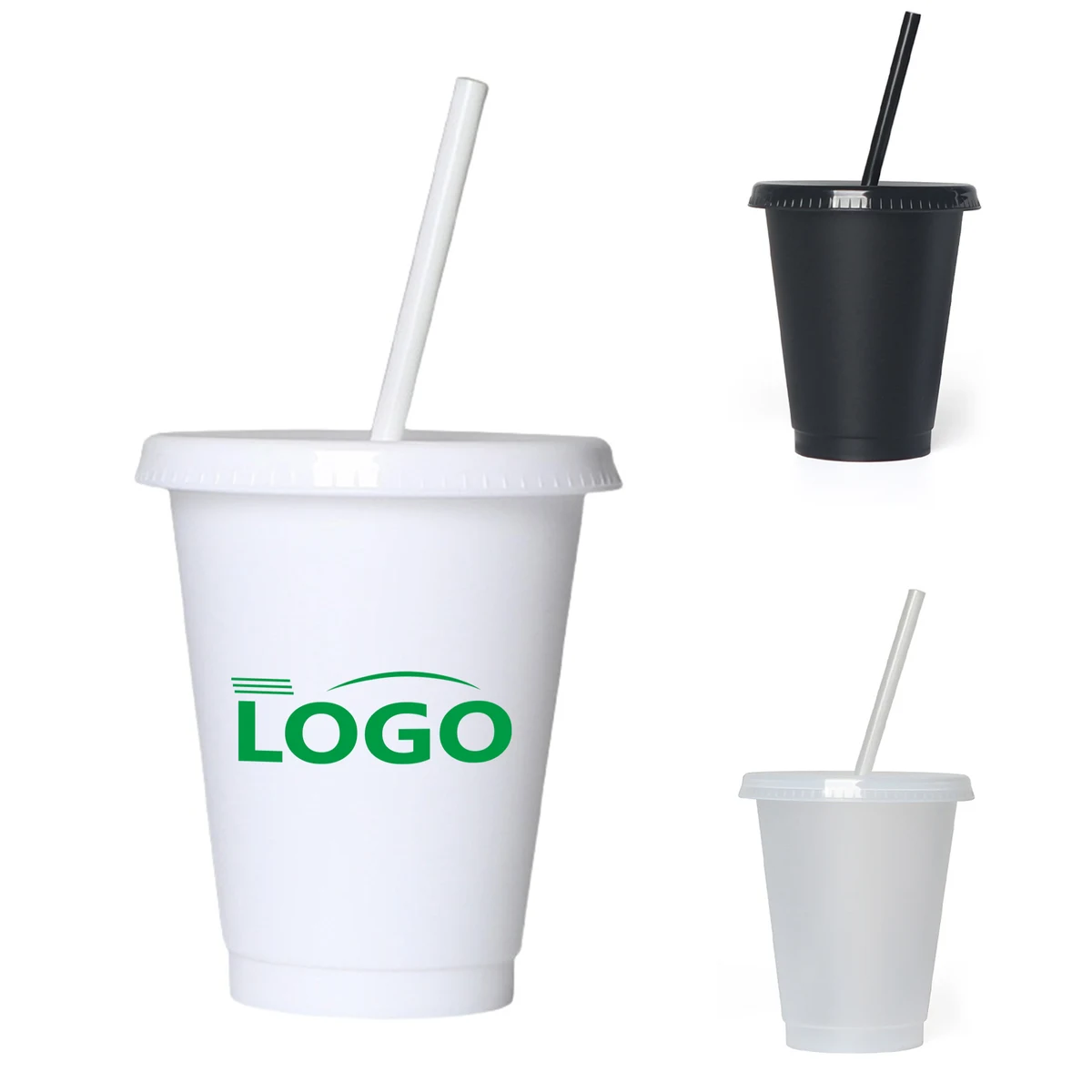 16oz Reusable Frosted Plastic Straw Cup 1