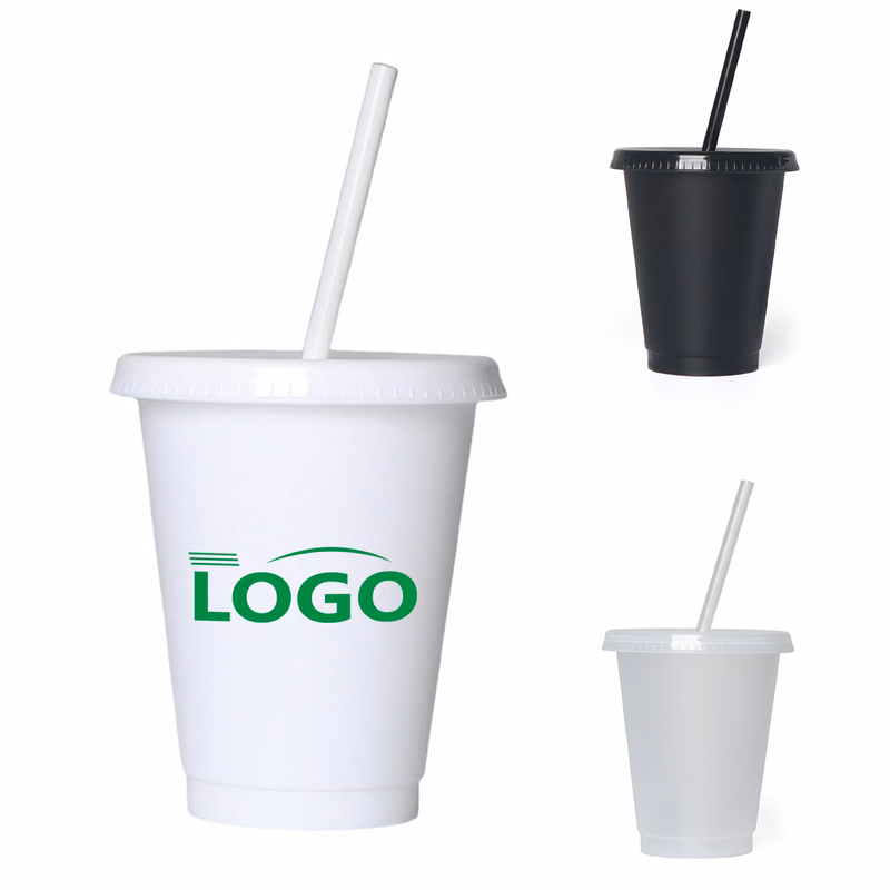 16oz Reusable Frosted Plastic Straw Cup