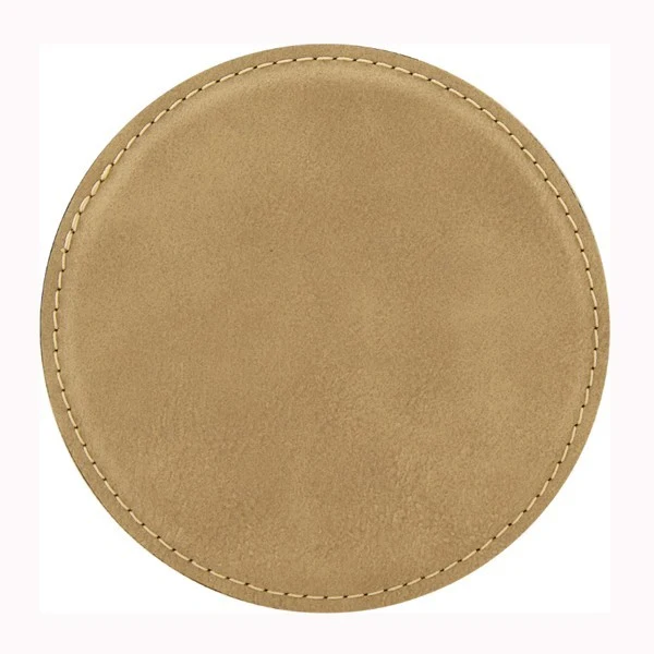 Leatherette Circle Coaster - Light Brown Laser Engraved 1