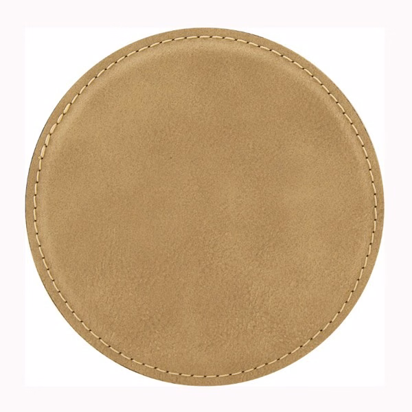 Leatherette Circle Coaster - Light Brown Laser Engraved