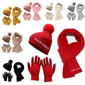 Winter Beanie Hat Scarf Gloves Set for Women 1