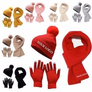Winter Beanie Hat Scarf Gloves Set for Women