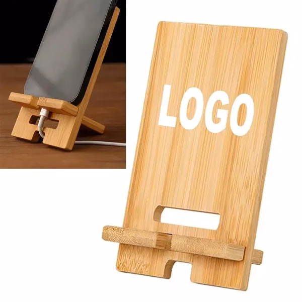Custom Bamboo Wood Phone Stand with Charging Hole — Eco-Friendly Desktop Organizer