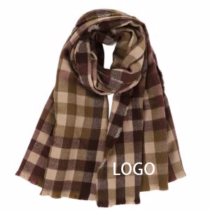 Herringbone Checkered Scarf With Fringe Cape
