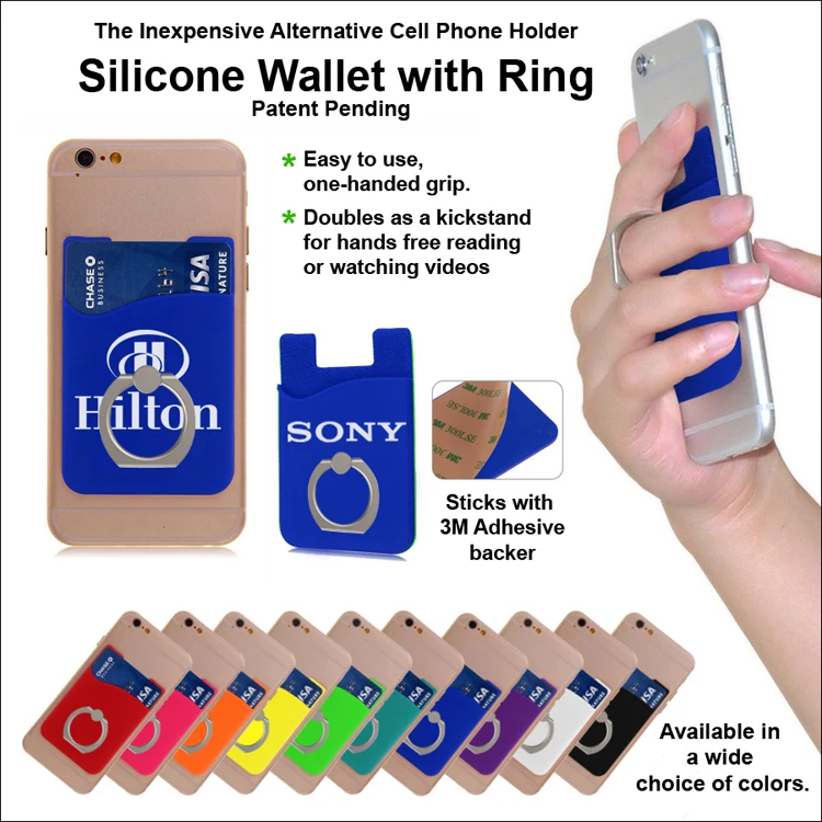 Inexpensive Alternative Cell Phone Holder- Silicone Wallet with Ring - Blue 1
