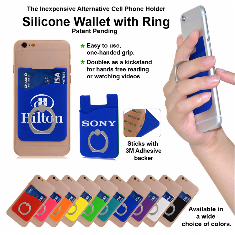 Inexpensive Alternative Cell Phone Holder- Silicone Wallet with Ring - Blue