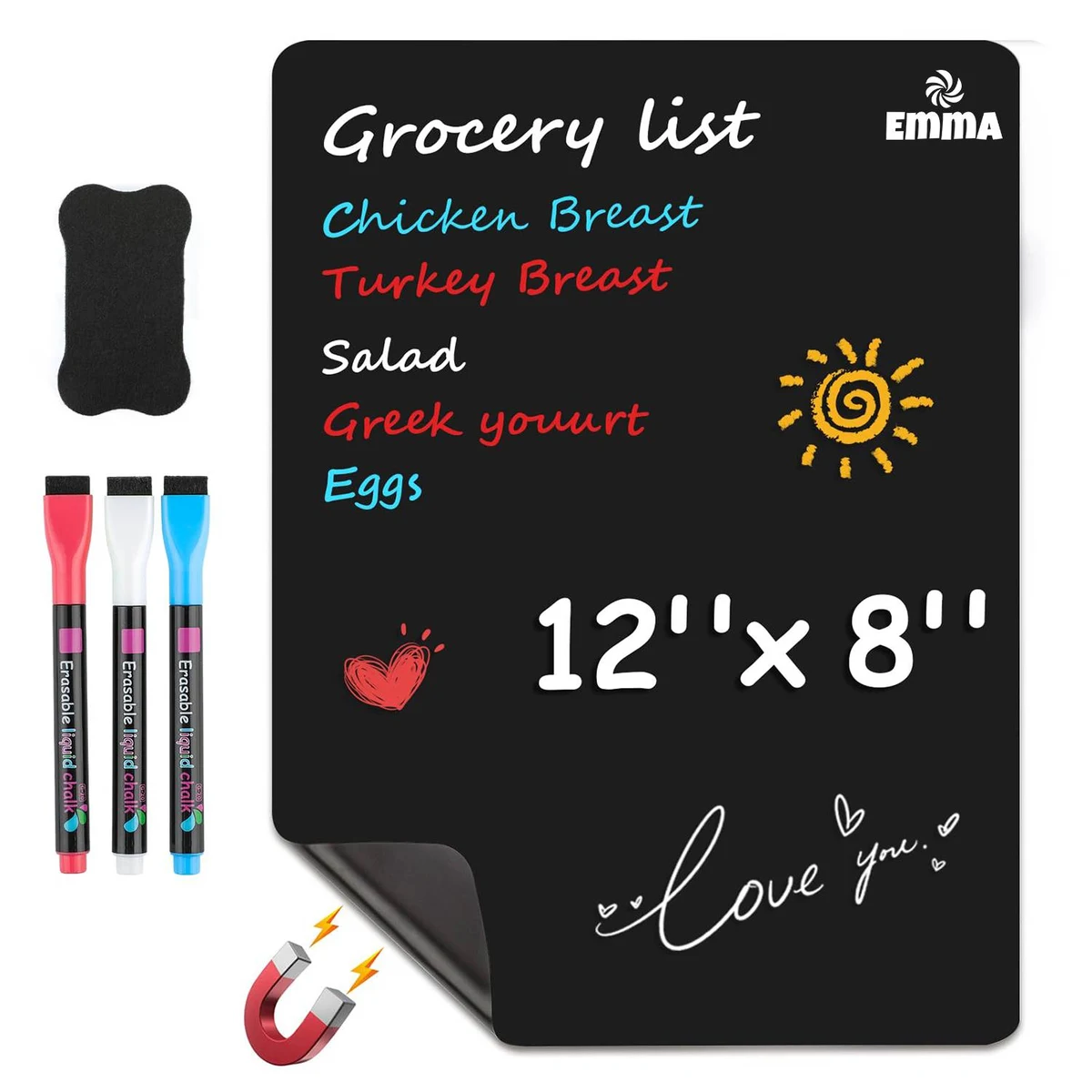 Magnetic Black Dry Erase Board Sheet w/ 3 Markers 1