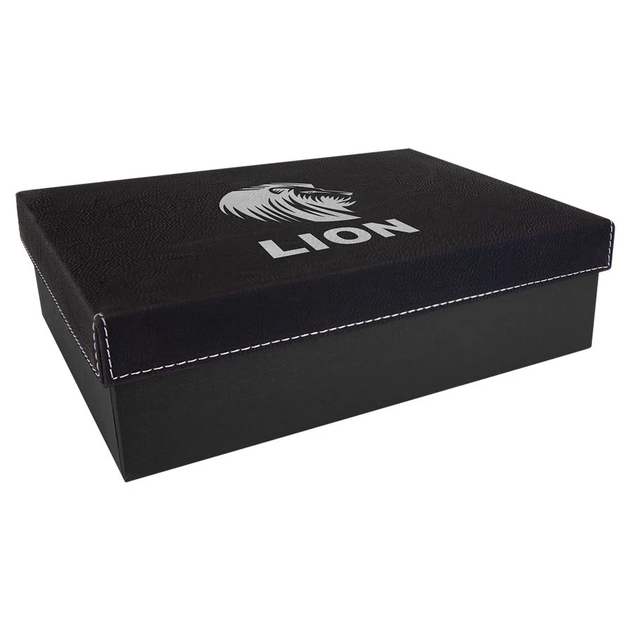 9 3/4" x 7" Black/Silver Gift Box with Leatherette Lid 1