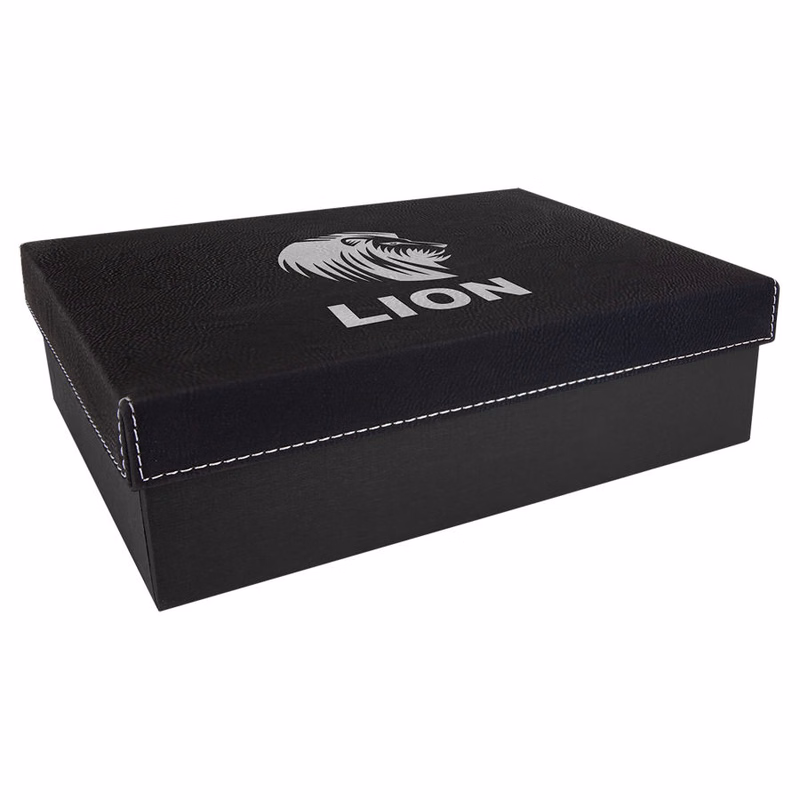 9 3/4" x 7" Black/Silver Gift Box with Leatherette Lid