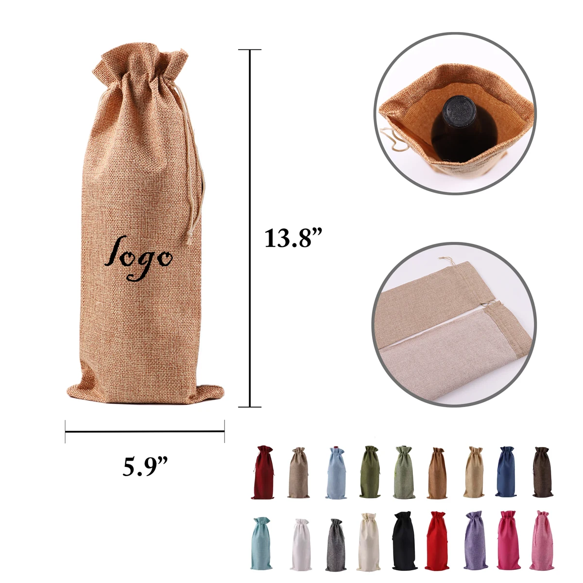 MOQ20 Burlap Wine Bag Set With Drawstring Closure 1