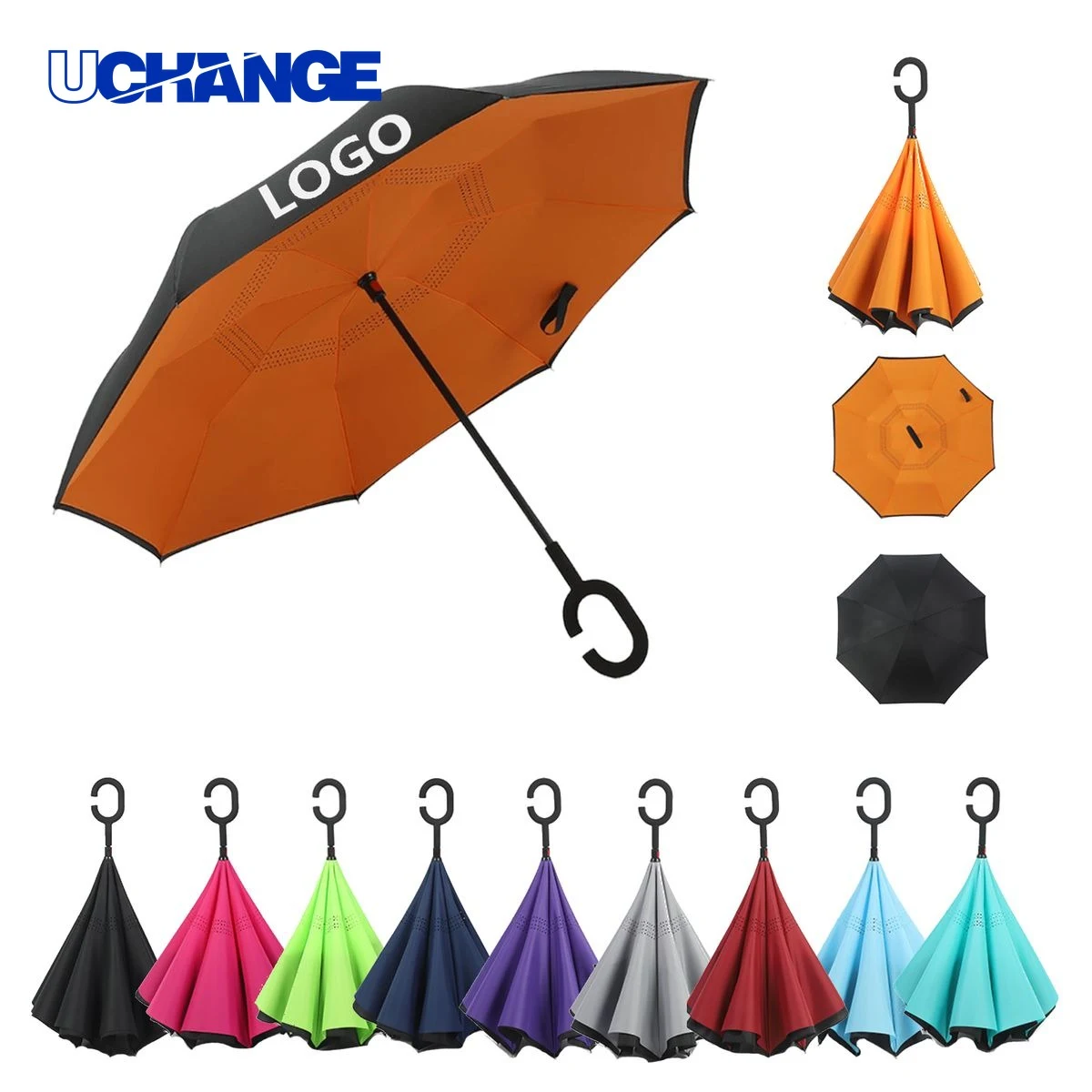 Large Inverted Reverse Umbrella C Shaped Handle 1