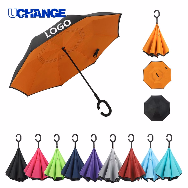 Large Inverted Reverse Umbrella C Shaped Handle