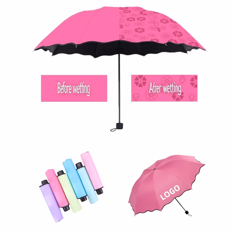 3 Fold Hydrochromic Flower Reveal Sun Umbrella
