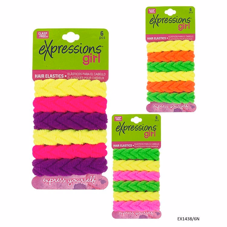 Braided Hair Elastics - 6 Pack Assorted Bright Colors