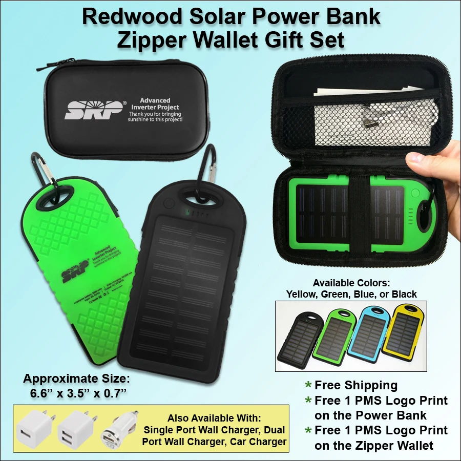 Redwood Solar Power Bank Zipper Wallet Gift Set 3000 mAh 1