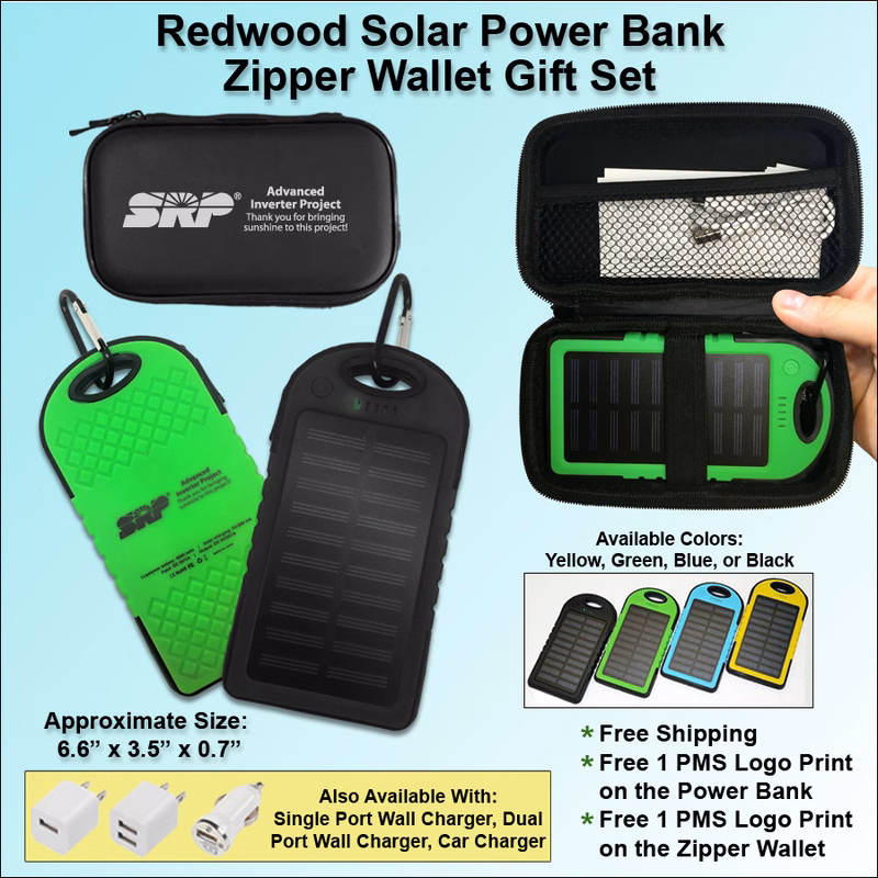 Redwood Solar Power Bank Zipper Wallet Gift Set 3000 mAh