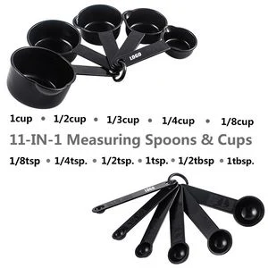 11 In 1 Black Plastic Measuring Cup And Spoon Set With Volume Mark 1