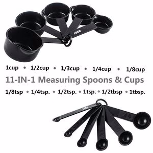 11 In 1 Black Plastic Measuring Cup And Spoon Set With Volume Mark