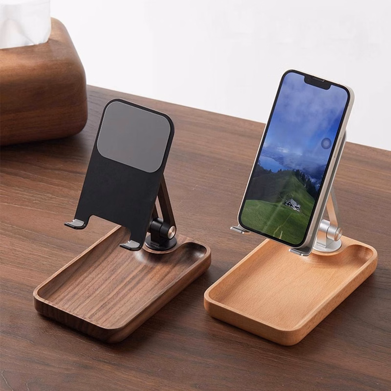 Aluminum Alloy Solid Wood Rotating Folding Phone Holder