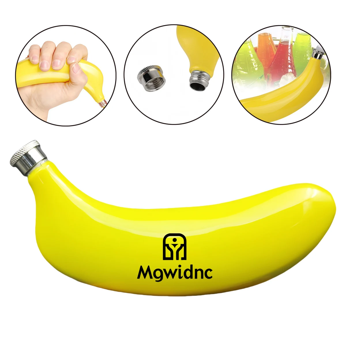5oz 304 Stainless Steel Banana-Shaped Liquor Bottle with Funnel, custom water bottle with logo imprint 1