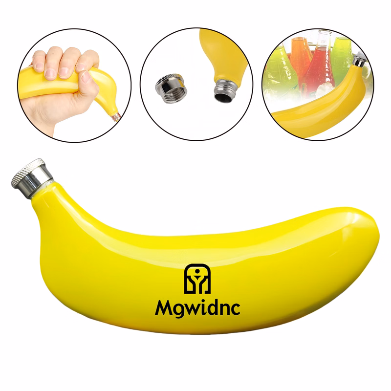 5oz 304 Stainless Steel Banana-Shaped Liquor Bottle with Funnel