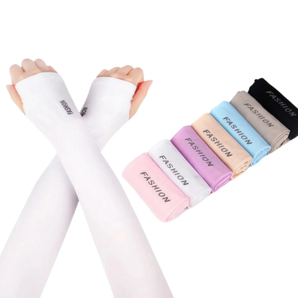 Custom UV Protection Ice Silk Arm Sleeve With Thumb Loop 1