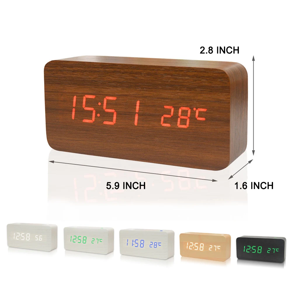 USB Led Multifunction Wooden Alarm Clock 1
