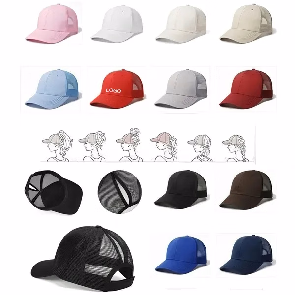 Cotton Mesh Ponytail Baseball Cap