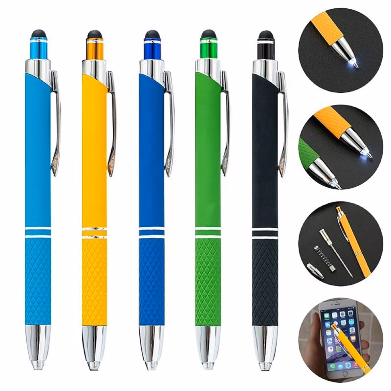 Multicolored LED Ballpoint Pen with Stylus